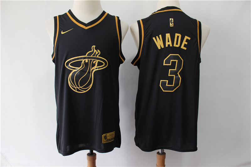 Men's Miami Heat #3 Dwyane Wade Black Gold Stitched NBA Jersey